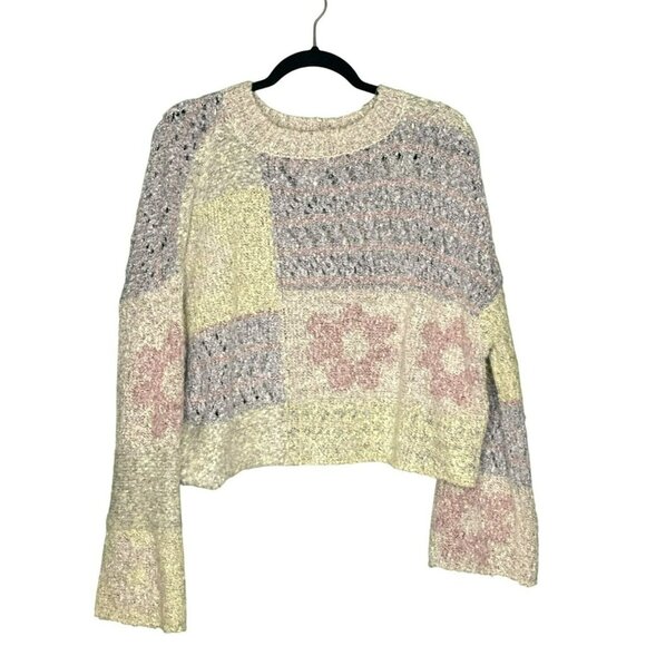 Sincerely Jules Boho Hippie Flower Power Bell Sleeve Crop Oversized Sweater - Picture 1 of 7